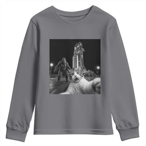 Funny Cat Selfie with Bigfoot Youth Sweatshirt Back To The Moon Mission 2026 TS14 Charcoal Print Your Wear