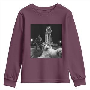 Funny Cat Selfie with Bigfoot Youth Sweatshirt Back To The Moon Mission 2026 TS14 Maroon Print Your Wear
