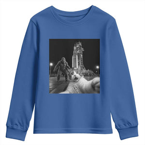 Funny Cat Selfie with Bigfoot Youth Sweatshirt Back To The Moon Mission 2026 TS14 Royal Blue Print Your Wear