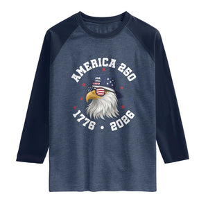 250 Years American Anniversary Raglan Shirt Patriotic Bald Eagle Fourth of July TS14 Heather Denim Navy Print Your Wear