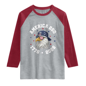 250 Years American Anniversary Raglan Shirt Patriotic Bald Eagle Fourth of July TS14 Heather Gray Heather Red Print Your Wear