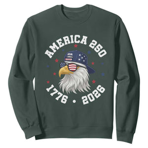 250 Years American Anniversary Sweatshirt Patriotic Bald Eagle Fourth of July TS14 Dark Forest Green Print Your Wear