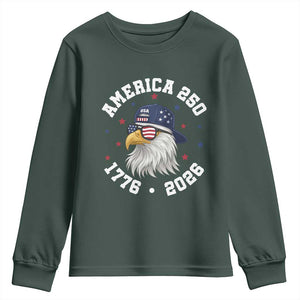 250 Years American Anniversary Youth Sweatshirt Patriotic Bald Eagle Fourth of July TS14 Dark Forest Green Print Your Wear