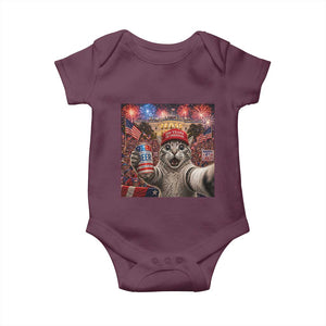 250 Years Of Freedom Baby Onesie Funny Cat Selfie 4th of July Party TS14 Maroon Print Your Wear