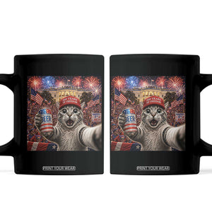 250 Years Of Freedom Coffee Mug Funny Cat Selfie 4th of July Party TS14 Black Print Your Wear