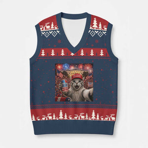 250 Years Of Freedom V-Neck Knit Sweater Vest Funny Cat Selfie 4th of July Party TS14 Navy Red Print Your Wear