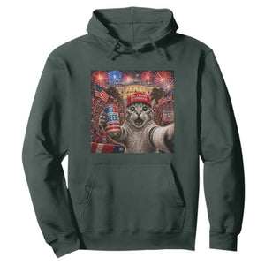 250 Years Of Freedom Hoodie Funny Cat Selfie 4th of July Party TS14 Dark Forest Green Print Your Wear