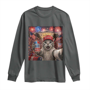 250 Years Of Freedom Long Sleeve Shirt Funny Cat Selfie 4th of July Party TS14 Dark Heather Print Your Wear