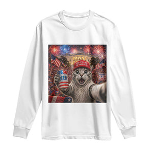 250 Years Of Freedom Long Sleeve Shirt Funny Cat Selfie 4th of July Party TS14 White Print Your Wear