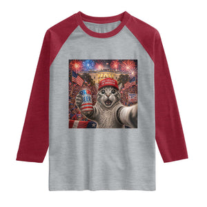 250 Years Of Freedom Raglan Shirt Funny Cat Selfie 4th of July Party TS14 Heather Gray Heather Red Print Your Wear