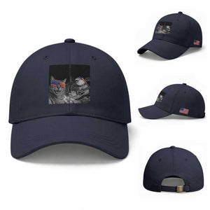 Funny Cat Selfie 4th of July Baseball Cap Patriotic Eagle American Flag Gift TS14 Baseball Cap Universal Fit Navy Print Your Wear