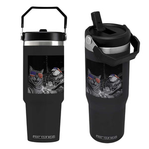 Funny Cat Selfie 4th of July Flip Straw Tumbler Patriotic Eagle American Flag Gift TS14 One Size: 30 oz Black Print Your Wear