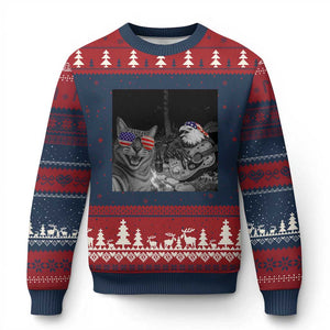 Funny Cat Selfie 4th of July Ugly Christmas Sweater Patriotic Eagle American Flag Gift TS14 Navy Red Print Your Wear