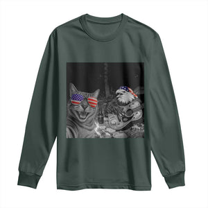 Funny Cat Selfie 4th of July Long Sleeve Shirt Patriotic Eagle American Flag Gift TS14 Dark Forest Green Print Your Wear