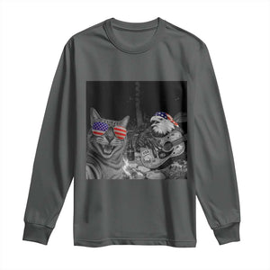 Funny Cat Selfie 4th of July Long Sleeve Shirt Patriotic Eagle American Flag Gift TS14 Dark Heather Print Your Wear