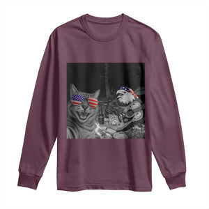 Funny Cat Selfie 4th of July Long Sleeve Shirt Patriotic Eagle American Flag Gift TS14 Maroon Print Your Wear