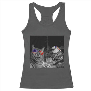 Funny Cat Selfie 4th of July Racerback Tank Top Patriotic Eagle American Flag Gift TS14 Dark Heather Print Your Wear