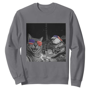 Funny Cat Selfie 4th of July Sweatshirt Patriotic Eagle American Flag Gift TS14 Charcoal Print Your Wear