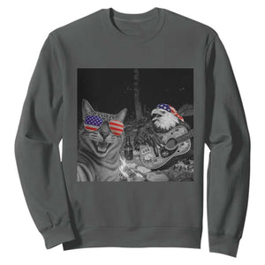 Funny Cat Selfie 4th of July Sweatshirt Patriotic Eagle American Flag Gift TS14 Dark Heather Print Your Wear