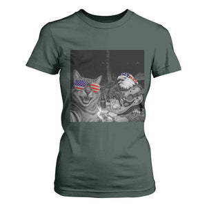 Funny Cat Selfie 4th of July T Shirt For Women Patriotic Eagle American Flag Gift TS14 Dark Forest Green Print Your Wear