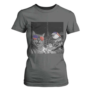 Funny Cat Selfie 4th of July T Shirt For Women Patriotic Eagle American Flag Gift TS14 Dark Heather Print Your Wear