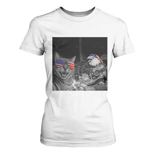 Funny Cat Selfie 4th of July T Shirt For Women Patriotic Eagle American Flag Gift TS14 White Print Your Wear