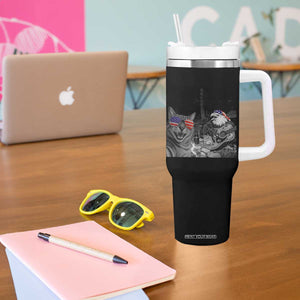 Funny Cat Selfie 4th of July Tumbler With Handle Patriotic Eagle American Flag Gift TS14 Print Your Wear