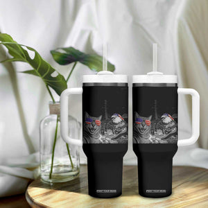 Funny Cat Selfie 4th of July Tumbler With Handle Patriotic Eagle American Flag Gift TS14 Print Your Wear