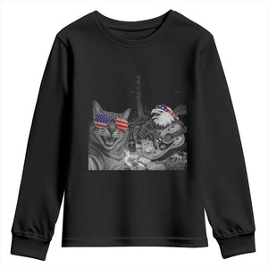 Funny Cat Selfie 4th of July Youth Sweatshirt Patriotic Eagle American Flag Gift TS14 Black Print Your Wear
