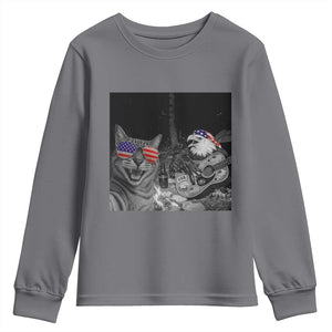 Funny Cat Selfie 4th of July Youth Sweatshirt Patriotic Eagle American Flag Gift TS14 Charcoal Print Your Wear