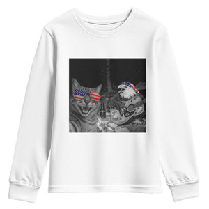 Funny Cat Selfie 4th of July Youth Sweatshirt Patriotic Eagle American Flag Gift TS14 White Print Your Wear