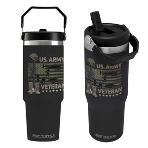 US Arrny Veteran Flip Straw Tumbler Proud Soldier USA Flag Camouflage Military TS14 One Size: 30 oz Black Print Your Wear