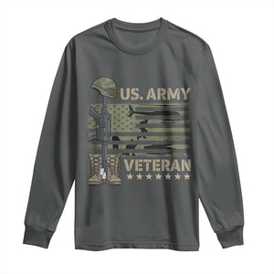 US Arrny Veteran Long Sleeve Shirt Proud Soldier USA Flag Camouflage Military TS14 Dark Heather Print Your Wear