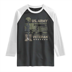 US Arrny Veteran Raglan Shirt Proud Soldier USA Flag Camouflage Military TS14 Black White Print Your Wear