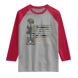 US Arrny Veteran Raglan Shirt Proud Soldier USA Flag Camouflage Military TS14 Sport Gray Red Print Your Wear