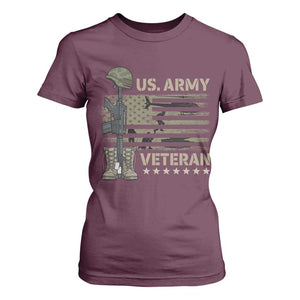 US Arrny Veteran T Shirt For Women Proud Soldier USA Flag Camouflage Military TS14 Maroon Print Your Wear
