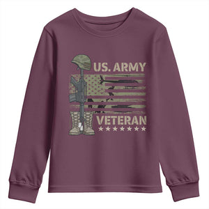 US Arrny Veteran Youth Sweatshirt Proud Soldier USA Flag Camouflage Military TS14 Maroon Print Your Wear