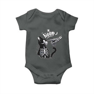 Black Cat Halloween Baby Onesie Skeleton Hand Boop TS14 Dark Heather Print Your Wear