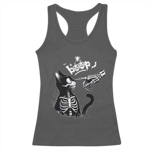 Black Cat Halloween Racerback Tank Top Skeleton Hand Boop TS14 Dark Heather Print Your Wear