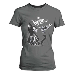 Black Cat Halloween T Shirt For Women Skeleton Hand Boop TS14 Dark Heather Print Your Wear