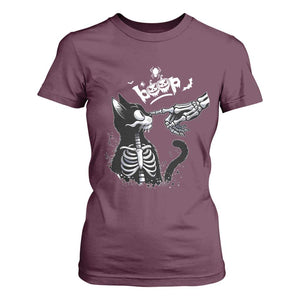 Black Cat Halloween T Shirt For Women Skeleton Hand Boop TS14 Maroon Print Your Wear