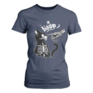 Black Cat Halloween T Shirt For Women Skeleton Hand Boop TS14 Navy Print Your Wear