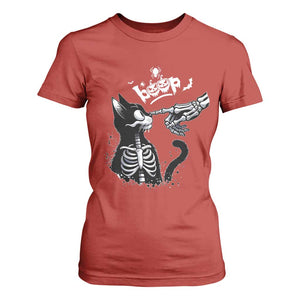 Black Cat Halloween T Shirt For Women Skeleton Hand Boop TS14 Red Print Your Wear