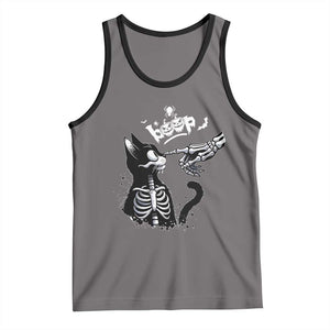 Black Cat Halloween Tank Top Skeleton Hand Boop TS14 Deep Heather Black Print Your Wear