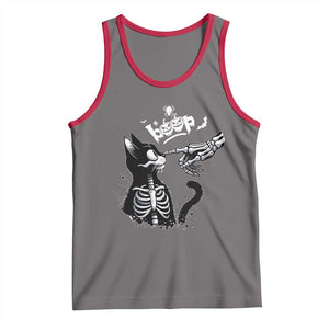 Black Cat Halloween Tank Top Skeleton Hand Boop TS14 Deep Heather Red Print Your Wear