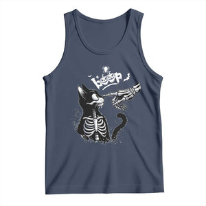 Black Cat Halloween Tank Top Skeleton Hand Boop TS14 Navy Print Your Wear
