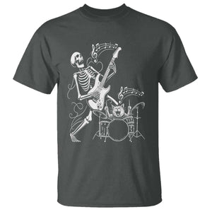 Rock Skeleton Cat Playing Guitar T Shirt Funny Halloween Kitty Music Lovers TS14 Dark Heather Print Your Wear