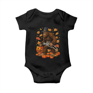 Funny Bigfoot Skeleton Baby Onesie Thanksgiving Day Sasquatch Pilgrim TS14 Black Print Your Wear