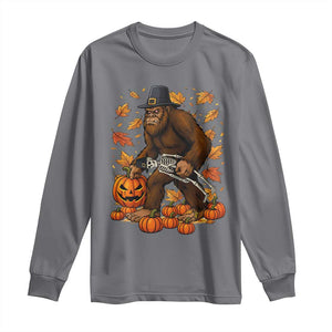 Funny Bigfoot Skeleton Long Sleeve Shirt Thanksgiving Day Sasquatch Pilgrim TS14 Charcoal Print Your Wear