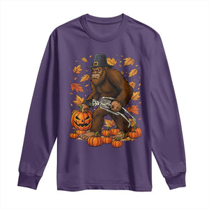 Funny Bigfoot Skeleton Long Sleeve Shirt Thanksgiving Day Sasquatch Pilgrim TS14 Purple Print Your Wear